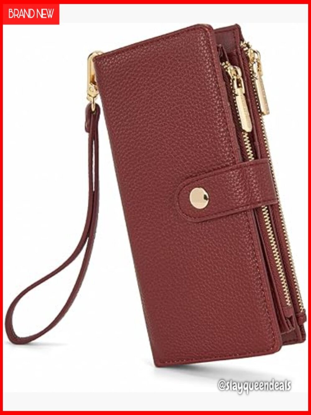 Large Vegan Leather Wristlet Wallet with RFID Blocking and Phone Pocket